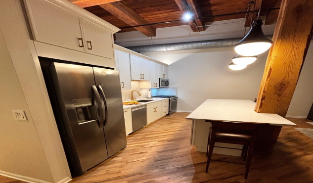 Loft kitchen, exposed beams