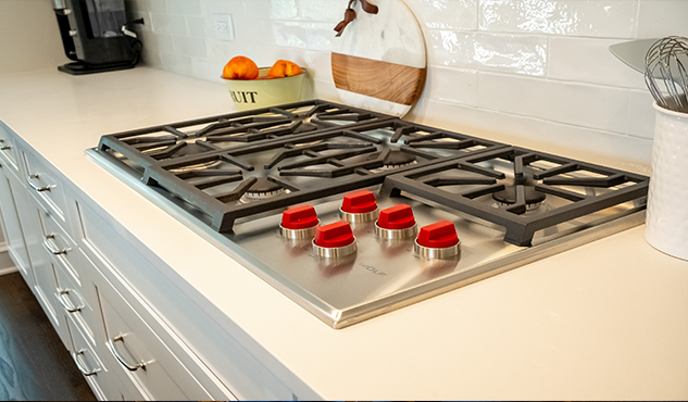 Gas cooktop on quartz
